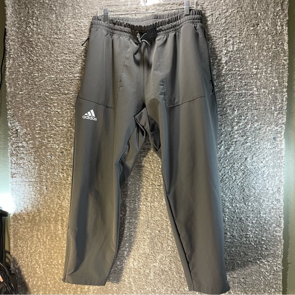 Adidas Track‎ Pants Men XL Gray Ankle Zip Polyester Pockets Lightweight See Pics